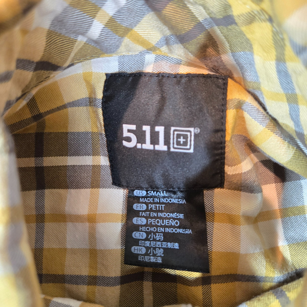 5.11 Tactical Long Sleeve Plaid Snap Shirt Men’s Small Yellow Workwear Outdoor - Picture 4 of 8